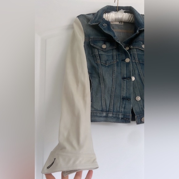 Rag and Bone denim jacket with off white leather sleeves. - Picture 3 of 4
